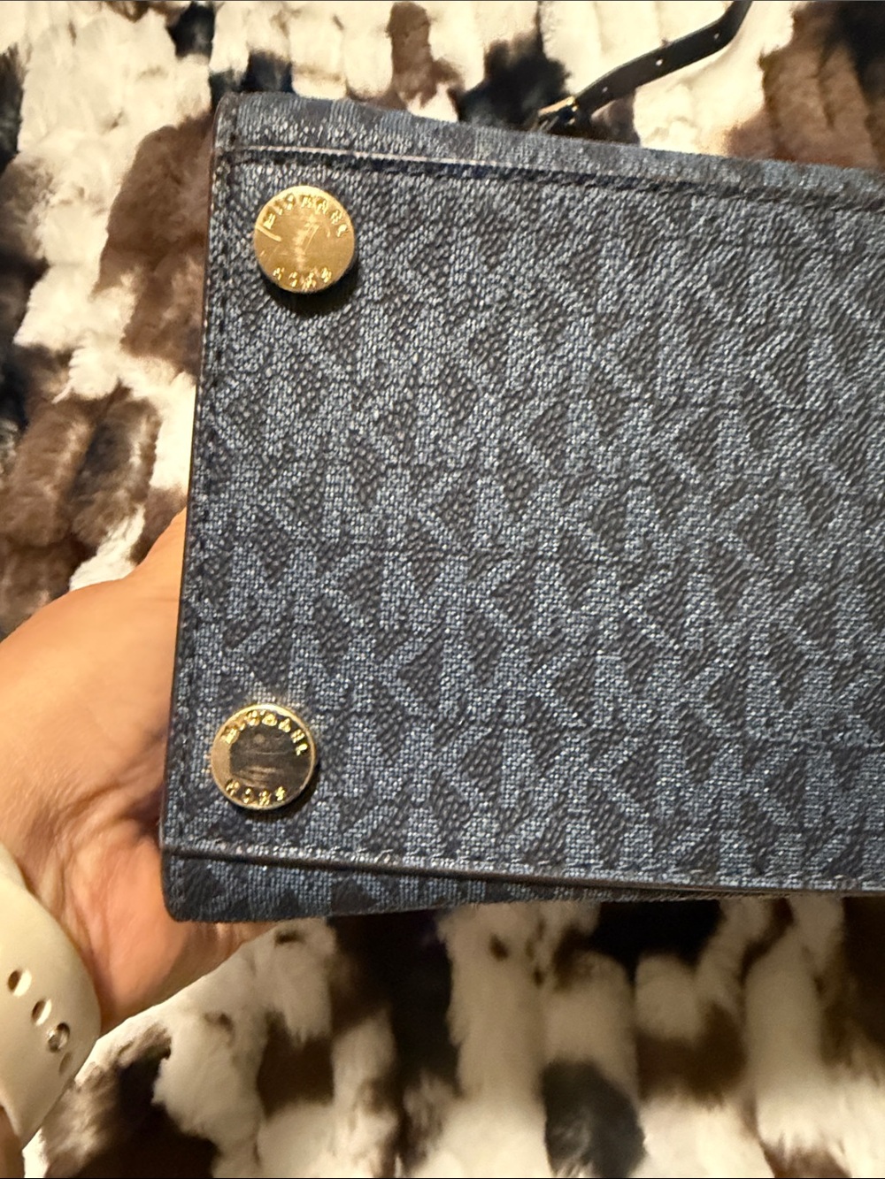 Michael Kors Dark Navy Logo Satchel with Gold Hardware - Picture 2 of 7